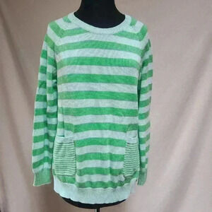 NWOT Zaket‎ & Plover Medium 100% Cotton Sweater Green/Lt. Blue Stripes Casual